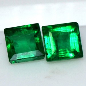 Natural Rich Green Emerald Gemstone 0.65 Cts Square Cut pair Untreated Zambia