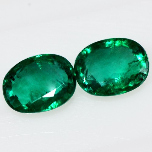 2.49 Cts Natural Super Gemstone Green Emerald Oval Cut Pair Untreated Zambia